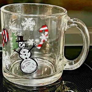 Vintage Starbucks Glass Coffee Mug Christmas Made in USA Candy Cane Snowman